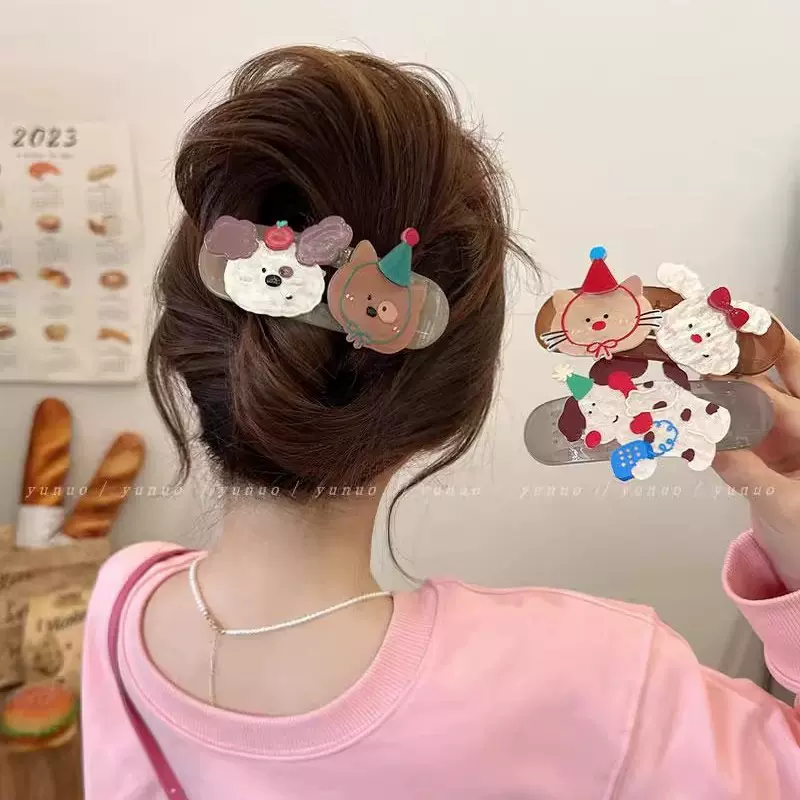 原创设计~可爱网红鸭嘴夹子头饰发夹大号一字盘发抓夹女2024新款