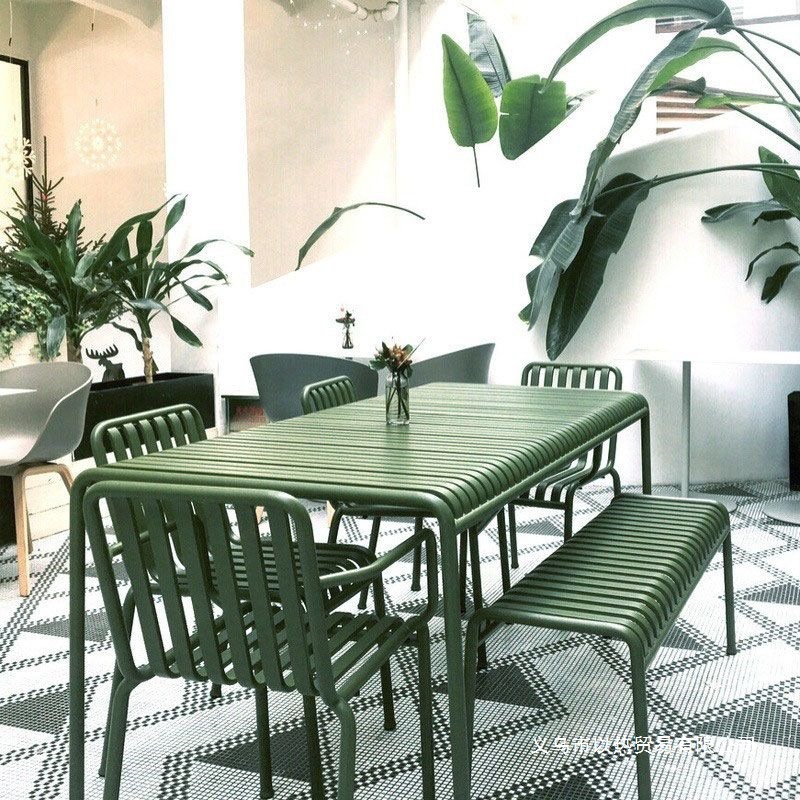 Modern Outdoor Courtyard Table and Chair Combination Balcony Garden Milk Tea Shop Cafe Outdoor Table Leisure Iron Long Table