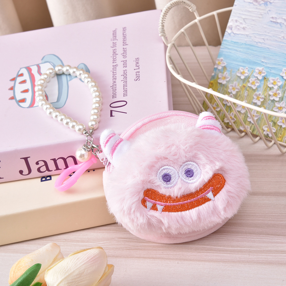 Bolso de cambio, bolso de peluche moderno, bolso de perla portátil compacto, bolso de almacenamiento de chicas, dibujos animados lindos