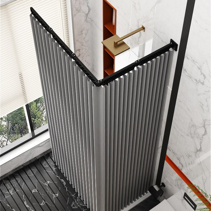 Invisible Folding Curtain Bathroom Partition Curtain Waterproof and Mildew-Proof Dry and Wet Separation High-End Hanging Curtain Folding Rod Set