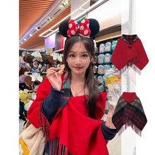 新款西太后格子围巾女士秋冬流苏羊毛斗篷双面披肩多功能保暖斗篷