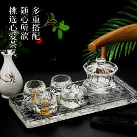 样品拍新K9水晶盖碗纯手工打磨全净功夫茶具碗水玻璃礼品高档套装