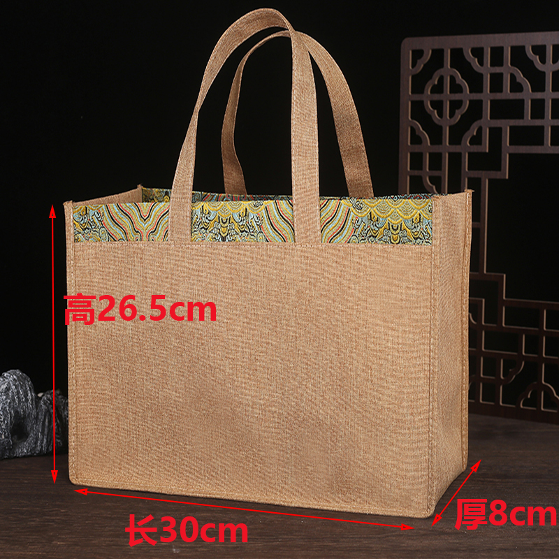 카키 길이 30 높이 26.5 가로 폭 8cm 트리밍 고급 린넨 백