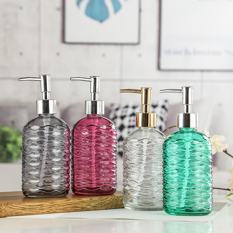 Prensa de color de la raya vertical de vidrio mano desinfectante botella bomba de presión creativa Champú Acondicionador sub-botella de loción