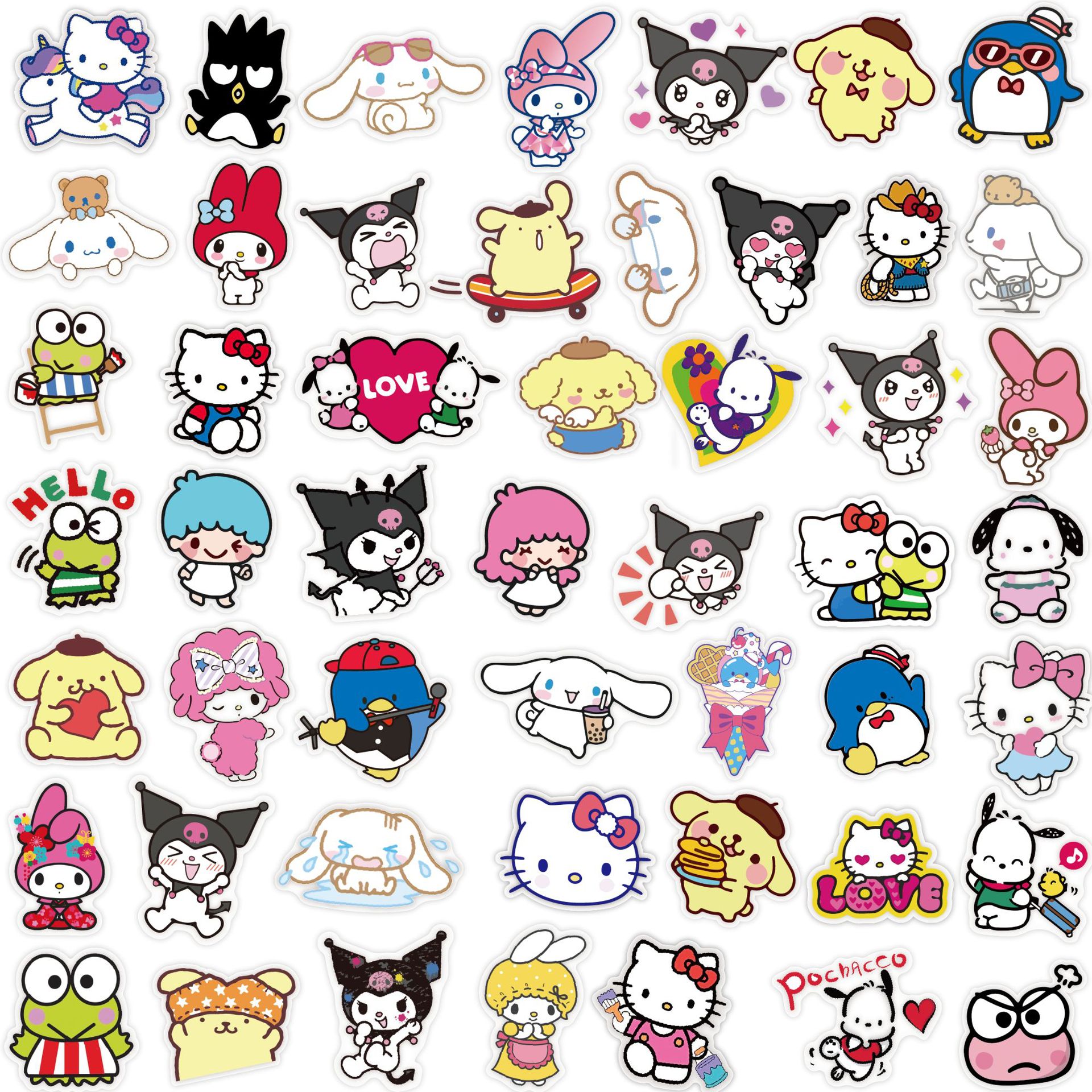 50 pegatinas de dibujos animados de Sanrio PVC adhesivo impermeable pegatinas lindo DIY mano cuenta pegatinas niños pegatinas