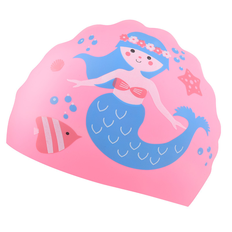 Gorro de natación para niños y niñas dibujos animados de silicona lindo no apriete ajuste impermeable profesional protección del oído gorro de natación al por mayor