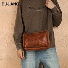 跨境新款男士斜挎包大容量油蜡皮横款单肩包高级感休闲通勤包包