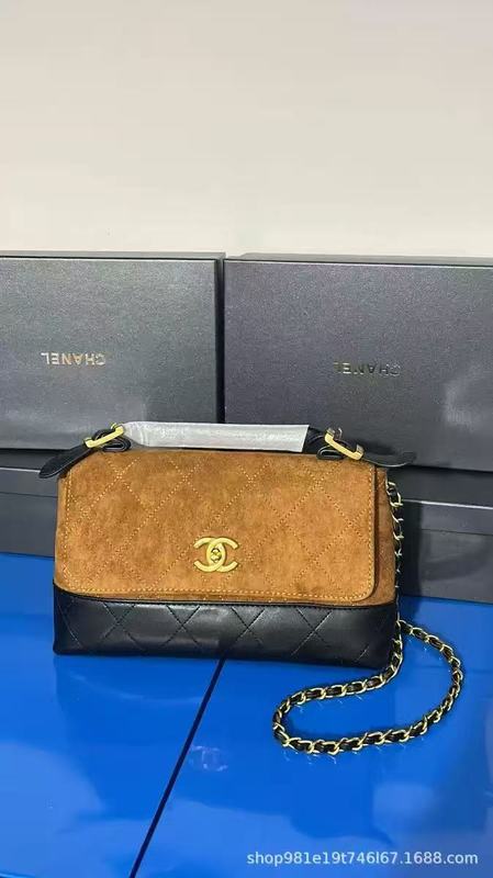 ChaneI25秋冬新款廘皮链条单肩翻盖大容量经典菱格手提腋下通勤包|undefined