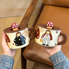 Mushroom wave girl cup mug ceramic cup with lid cute water cup household ceramic cup girl coffee cup