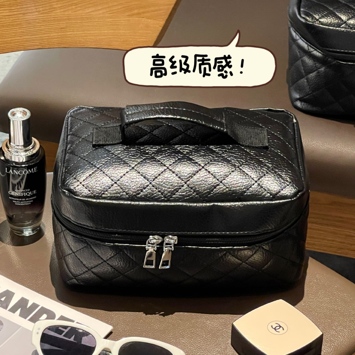 Bolsa de maquillaje de viaje de gran capacidad portátil bolsa de limpieza de diamante bolsa de maquillaje bolsa de almacenamiento pequeña fragancia portátil para salir de alta calidad