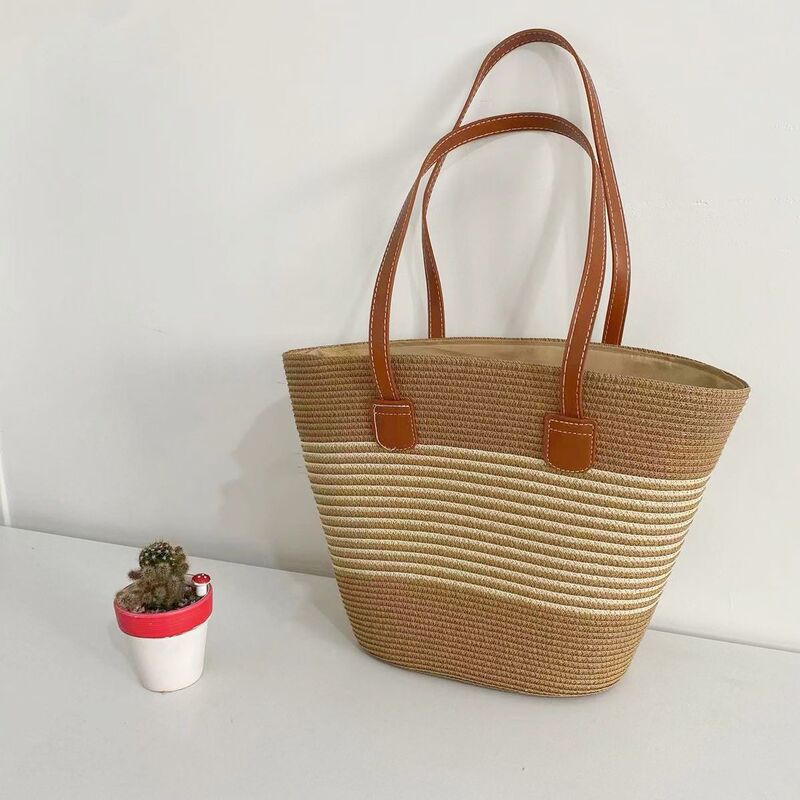Cross-border Fashion Straw Bag Large Capacity Casual All-match Commuter Shoulder Bag Beach Bag Instagram Style Holiday Tote Bag