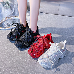 ins潮流松糕底巴黎老爹鞋2024春季新款百搭時尚燙鑽休閒運動鞋女