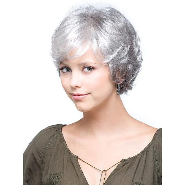 Fashion foreign trade Amazon gray curly hair wig women's short hair warped wig grandma gray short curly head cover generation hair