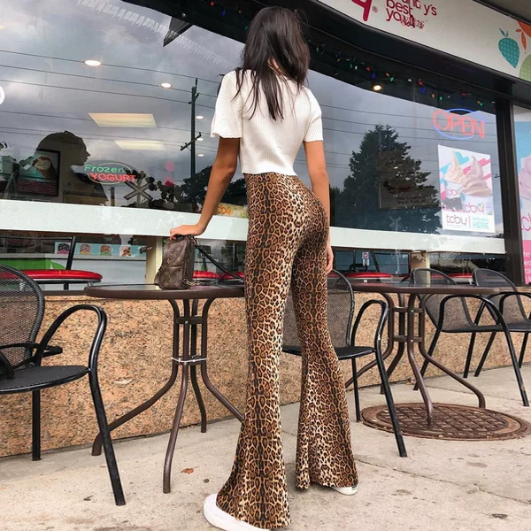 European and American explosives 2025 summer new elastic high waist leopard flared pants women's long Amazon foreign trade women's wholesale