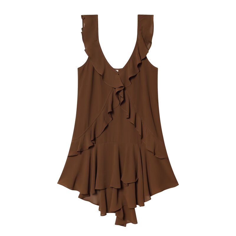 Taop&Za Women's Clothing 2026 Summer New Style Sweet, Fashionable and Casual Layered Decorative V-Neck Short Dress 0881307