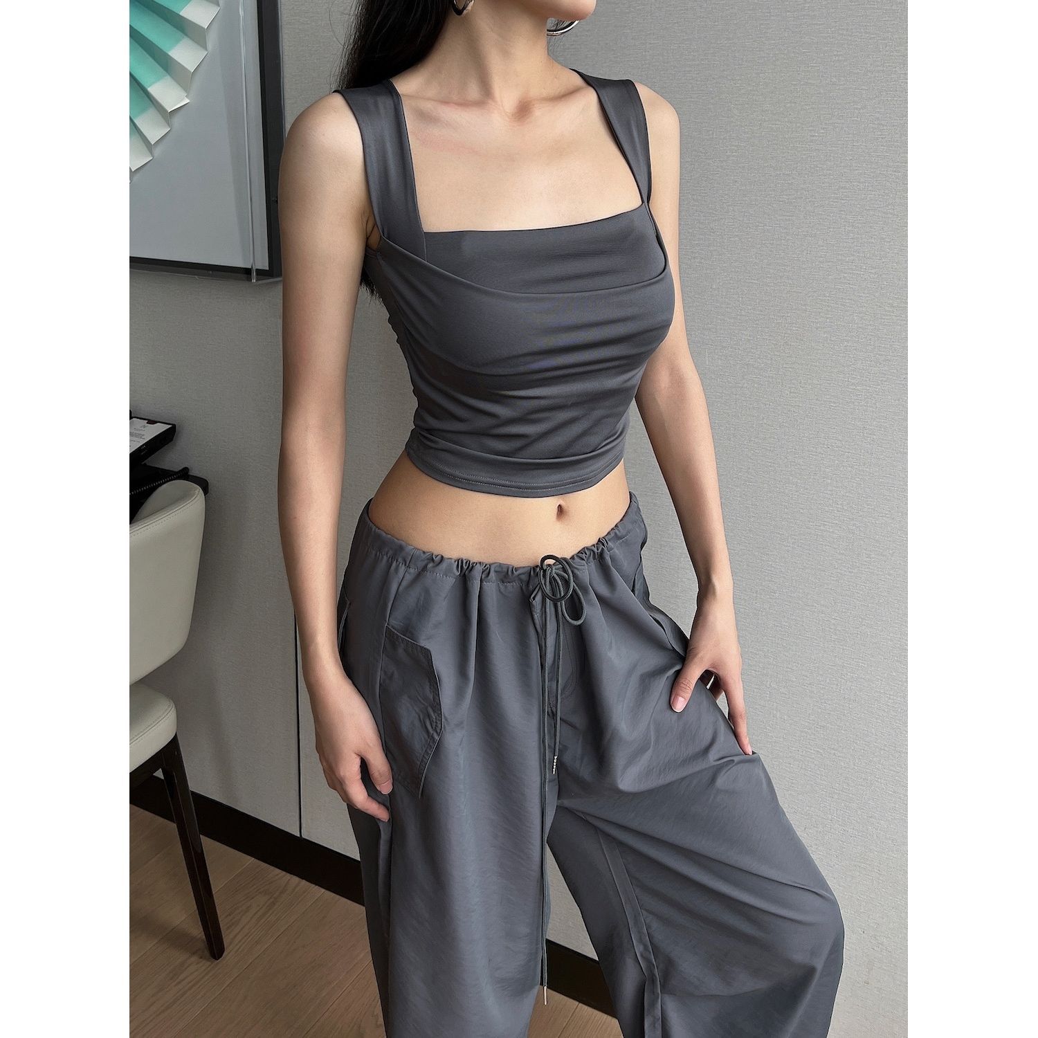 Summer sexy solid color design top with cups