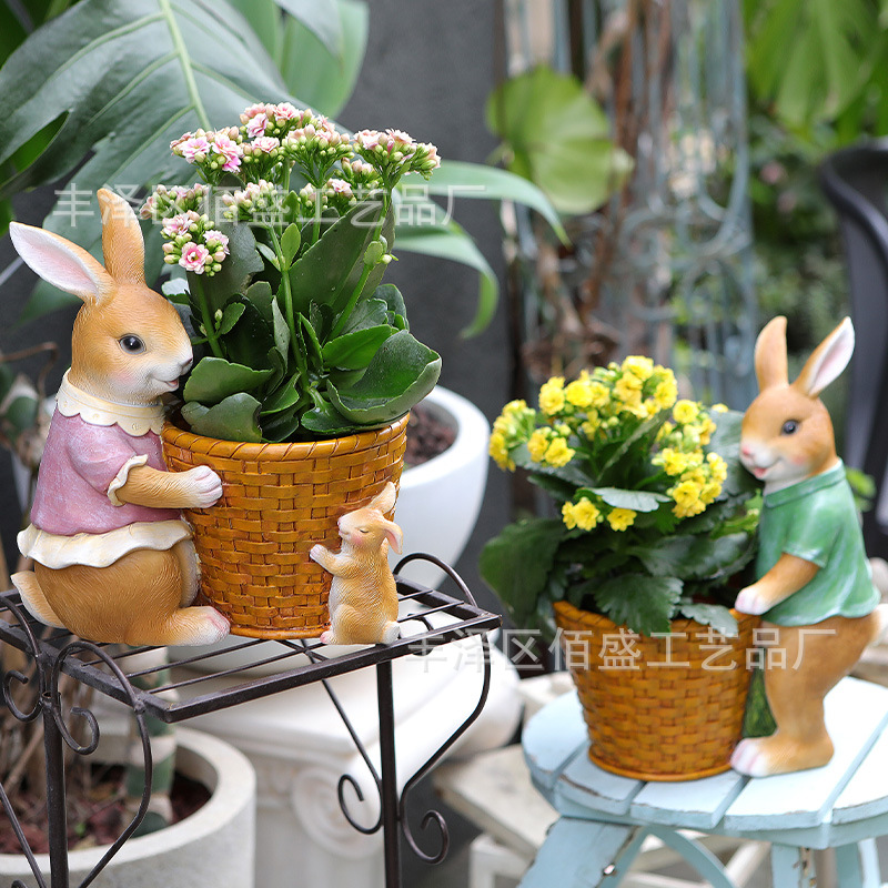 Muchas macetas al aire libre dibujos animados conejos ornamentos creativos vegetales jardinería maceta de flores animales decorativas resina artesanía