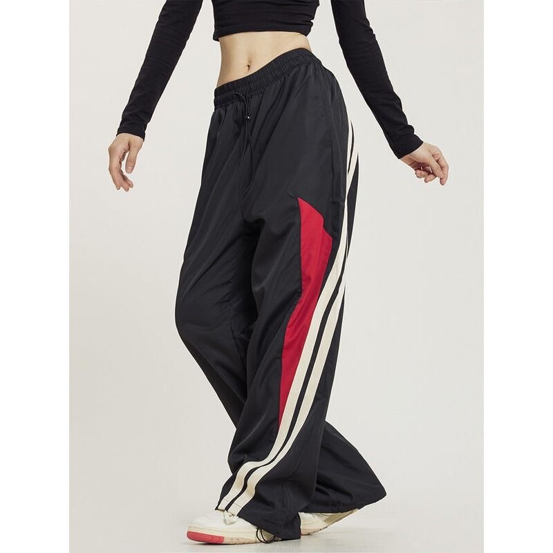 American-style Harajuku Retro Street Casual Pants with Loose Waist Stitching Jogging Pants High Waist Loose Wide-leg Pants