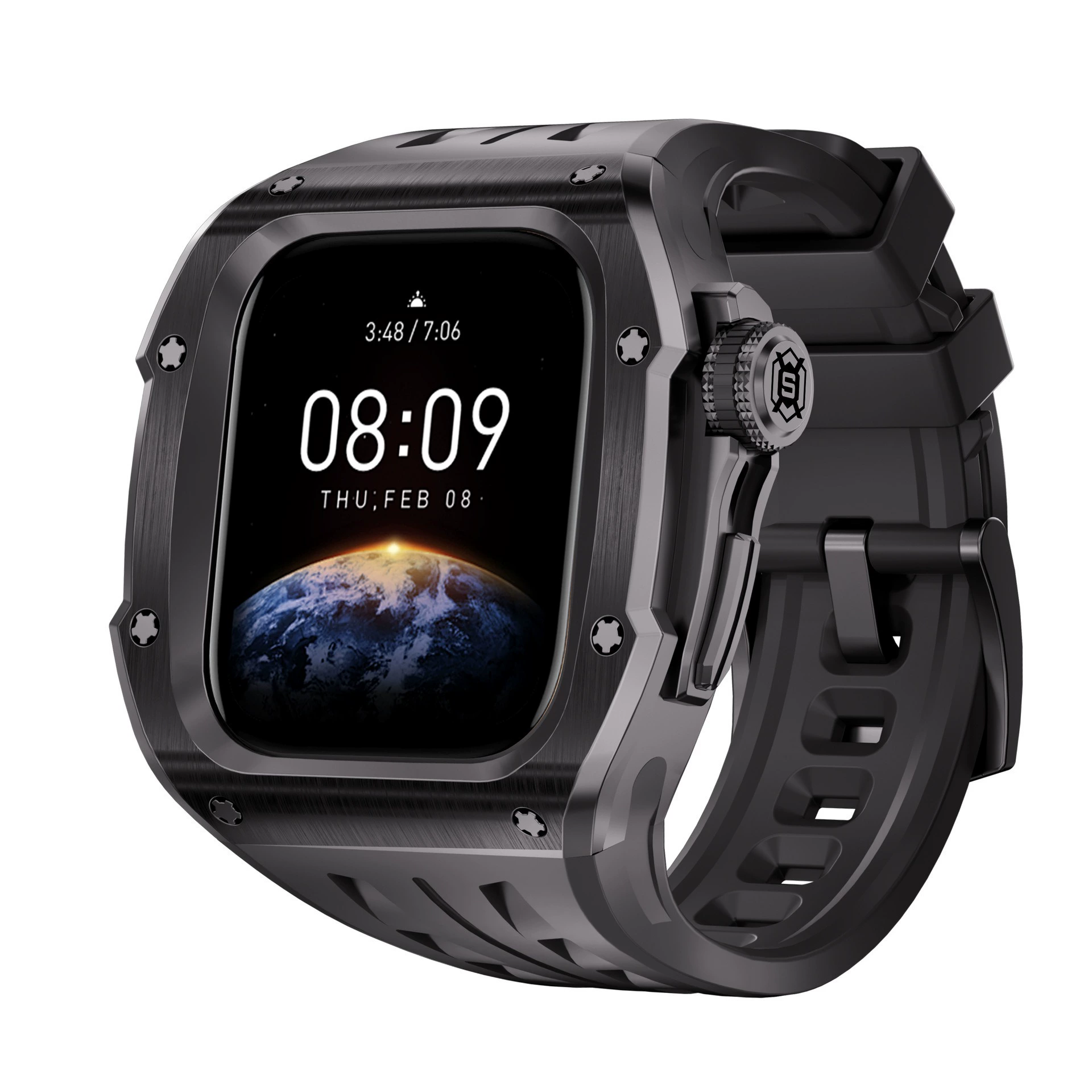 Подходит для Apple Watch 10 Apple Ultra46/49, корпус из нержавеющей стали, силикон, интегрированное металлическое кольцо, ремешок