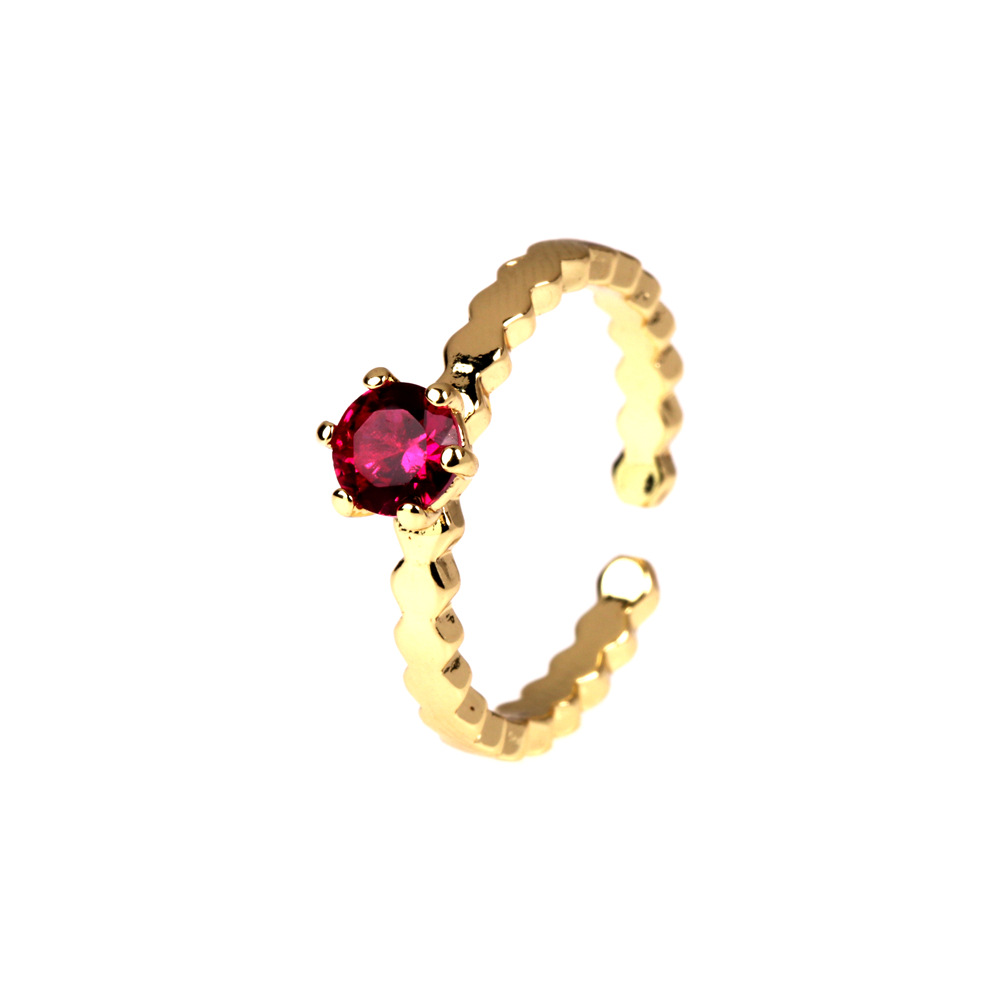 simple copper plated real gold four claw inlaid zircon ring