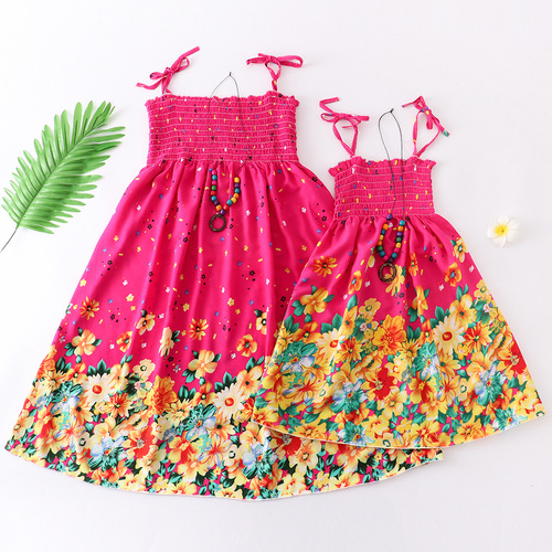 Summer Cotton Satin Parent-Child Dress Bohemian Children's Tank Dress Mother and Daughter Vacation for Older Children Princess Dress