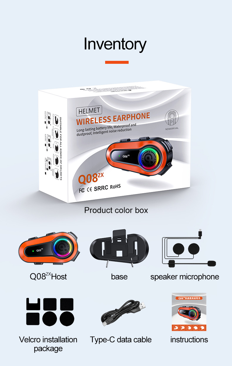 Q082X Helmet Bluetooth Headset 1000m Dual-Intercom Motorcycle Helmet Headset Amazon's Best-Selling Product