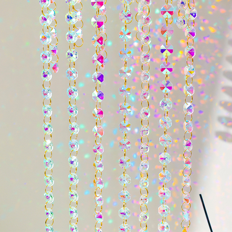 Suministro directo de fábrica suministros de la boda decoración de la habitación de la boda DIY Cortina de cristal Aurora AB color octogonal cortina de cuentas