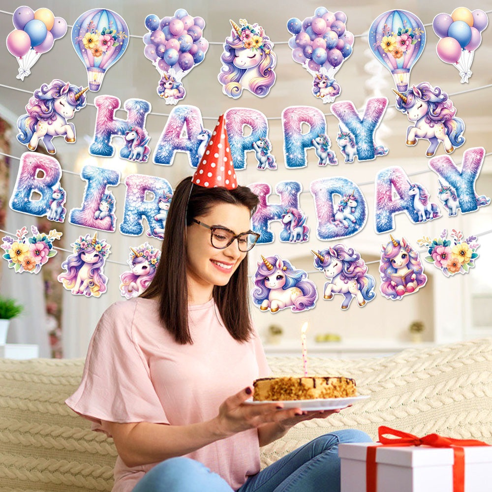 Nuevo tema de unicornio decoración de cumpleaños bandera de tirón bandera de fondo flor de tirón decoración de fiesta de cumpleaños suministros de diseño