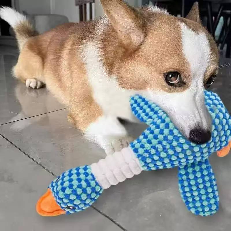 Nuevo juguete de peluche de mascotas auto-hi grinding dientes aburrido juguete de voz de perro muñeca de doble color gansos juguetes de perro