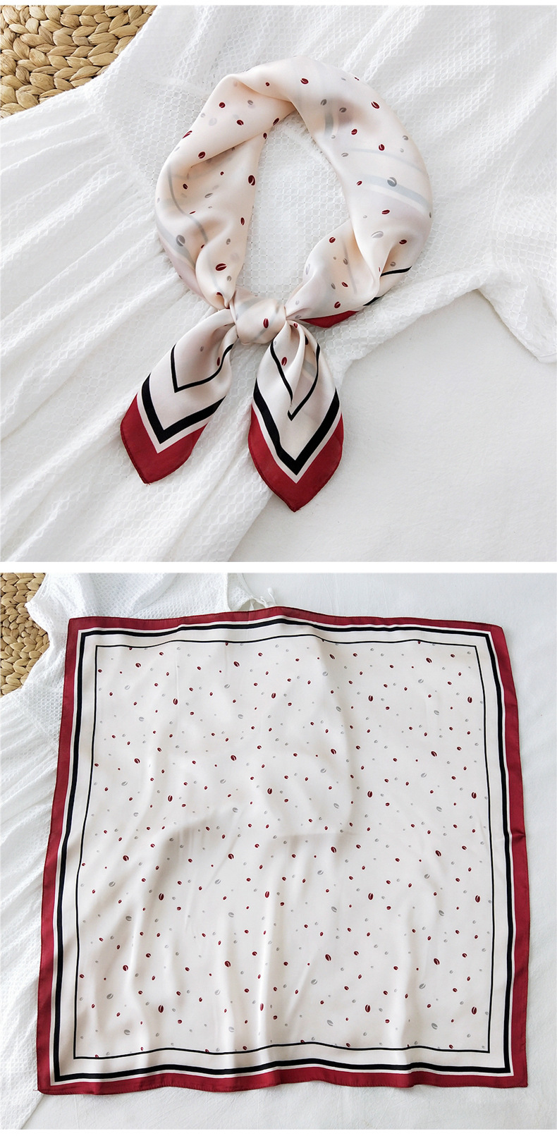 50g Weight Silk Scarf Classification Travel Occasion Silk Material Unisex Gender Printing Design Sweet Style Khaki, Grey, Red, Green, Blue, Black Color Simple Retro Square Scarf 无