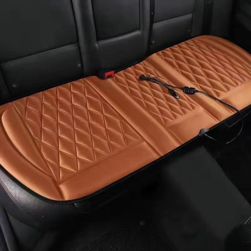 Qìchē – Seat cushion, seat cover Winter Warmer - rear-row-long-cushion-brown-large-diamond-heated-pad