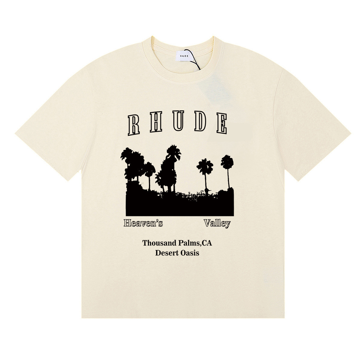 25 años de primavera y verano ropa de hombre RHUDE estampado callejero transpirable de media manga simple moda marca de moda camiseta de manga corta superior