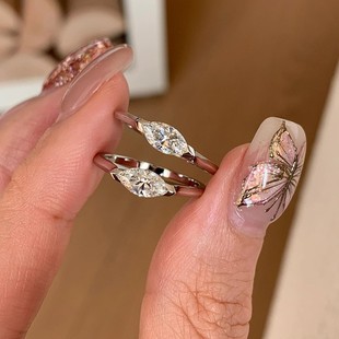 S925 Sterling Silver 1 Carat Marquise Moissanite Ring Female Angel Eyes Accessible Luxury High-End Little Red Book Gift Cross-Border