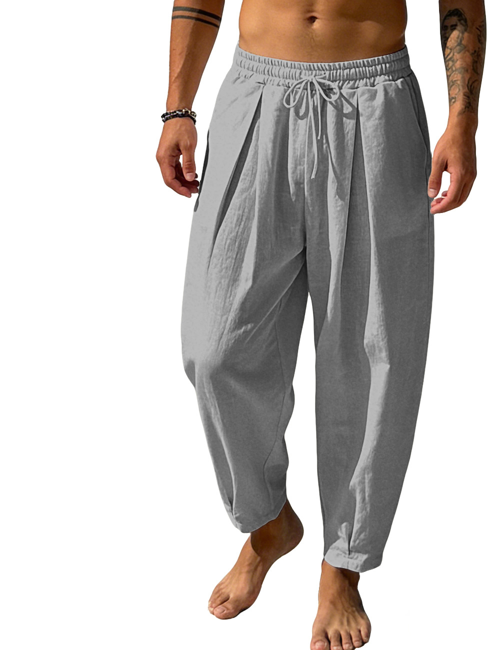Europa y los Estados Unidos Amazon hombre de verano de color sólido algodón linterna pantalón de calzado grande relajado ocio comercio exterior pantalones casuales transfronterizos hombre