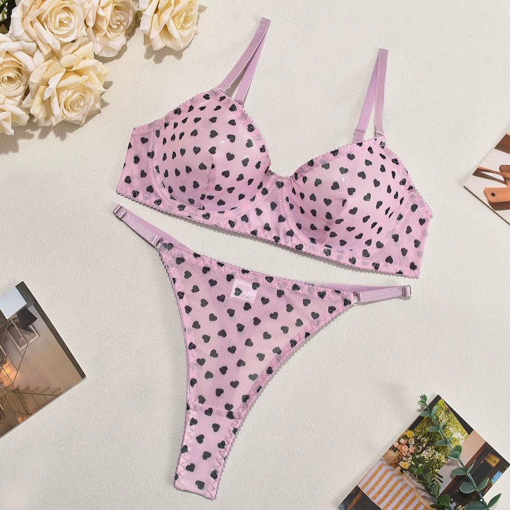Нижний комплект нижнего белья Valentine Heart-Print, прозрачный стиль, мультицвет, размеры S–XL