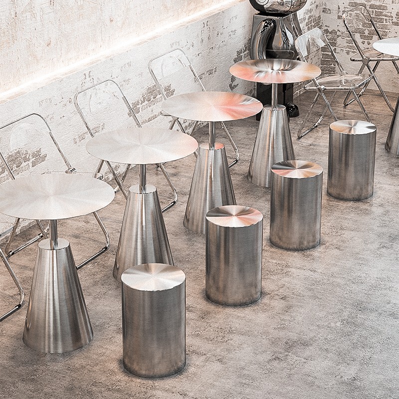 Industrial Style Stainless Steel Round Coffee Table Milk Tea Shop Small Round Table Transparent Foldableing Chair Dessert Cafe Table and Chair Combination