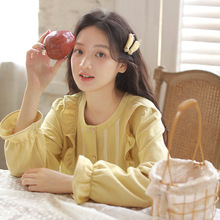 秋季新款高级感纯棉磨毛韩版休闲甜美圆领家居服睡衣家居服套装女