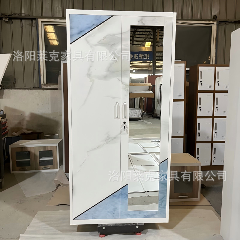 Gabinete de impresión de dos puertas deslizantes armario de acero espejo estética armario de almacenamiento de metal doméstico se puede personalizar simple armario de metal de viento image 14