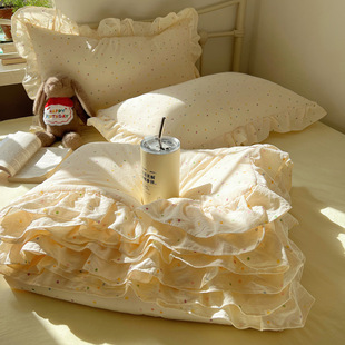 Wrinkled Gauze Lace Summer Quilt Three or Four Piece Set Summer Dormitory Thin Air-Conditioned Quilt Cream Girly Heart Summer Quilt