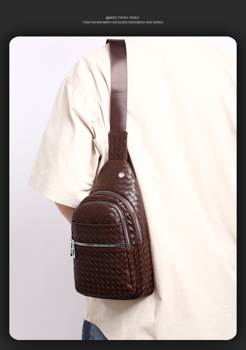 New trendy men's PU soft leather chest bag, simple single-shoulder bag, waterproof casual business crossbody bag, coin purse wholesale undefined
