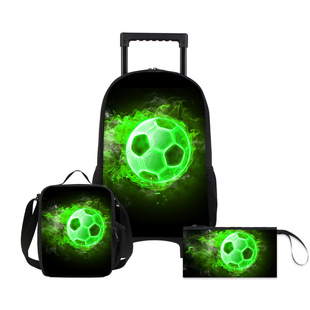 Football New Student Trolley Schoolbag Three-Piece Shoulder Set Children Boy Shoulder Bag with Wheel Satchel Pencil Bag