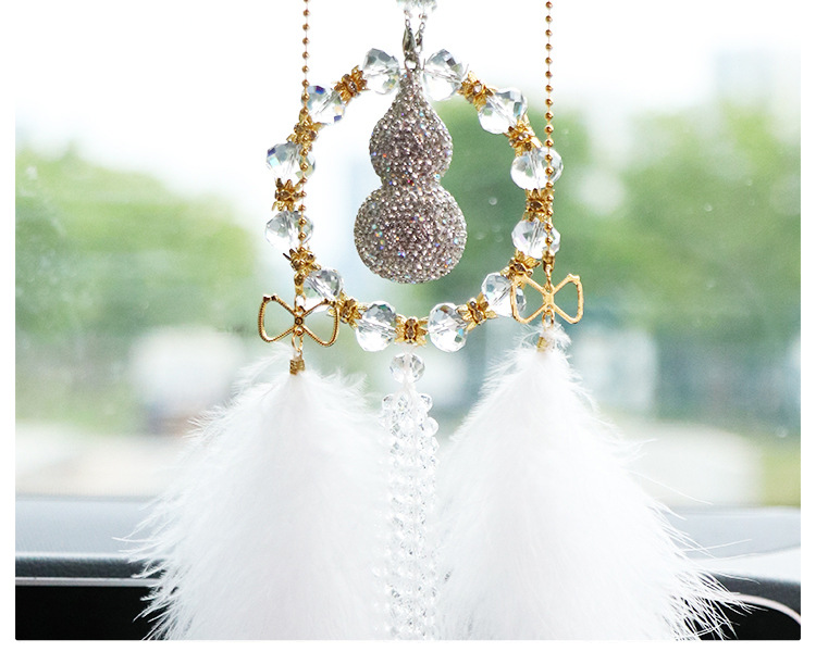 2026 New Model Diamond-Encrusted Gourd Car Hanging Ornament, High-End Light Luxury, Safe Journey Car Rearview Mirror Pendant for Women
