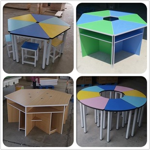 Hexagonal Table Hexagonal Table Six-Sided Experimental Table and Chair Computer Table Solid Wood Reading Colorful Combination Splicing Table Side Table