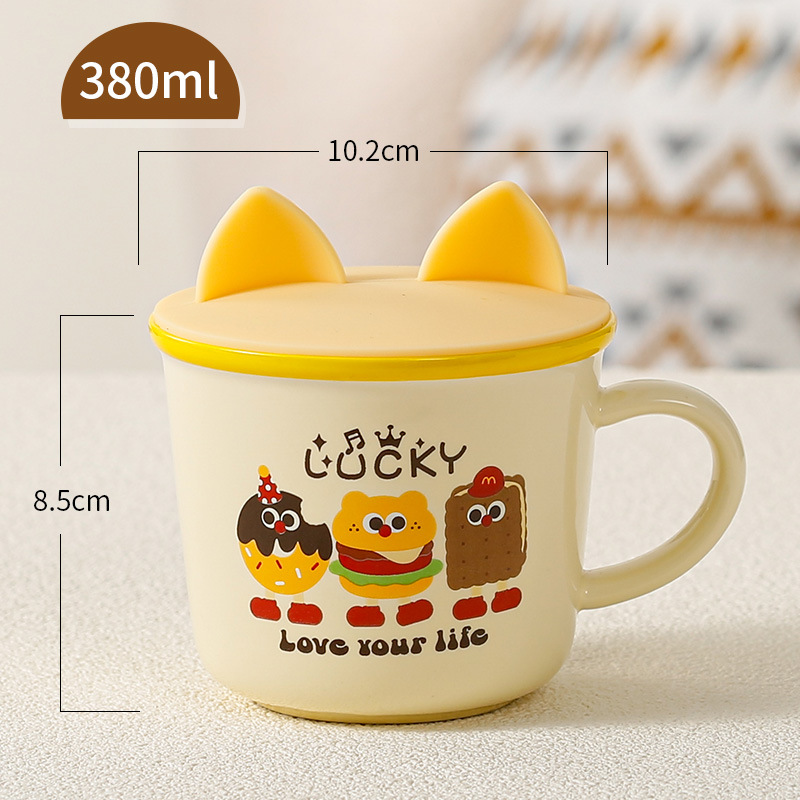 Taza de cerámica de regalo encantadora taza de regalo para niños taza de agua de dibujos animados taza de café doméstica con cubierta cuchara para niños