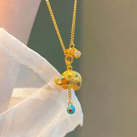 新款富贵小象吊坠古法沙中式国潮复古时尚敦敦吉象潮流项链