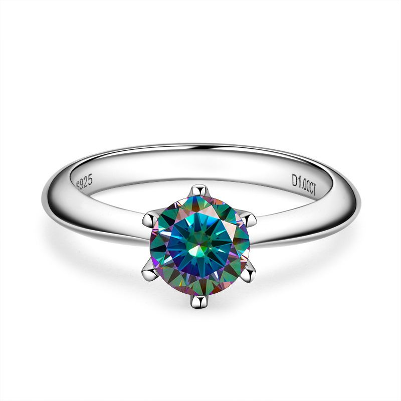 Anillo de piedra de mosaico de color D clásico de seis garras 1 quilate S925 plata esterlina chapado en oro de 18 quilates anillo de piedra de mosaico mujer