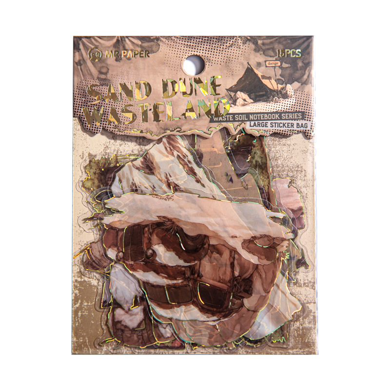 Mr. Paper Big Sticker Pack Serie de notas de tierra de desecho Pegatinas de paisajismo de estilo de tierra de desecho del fin del mundo Bolsa de pegatinas de estampado en caliente