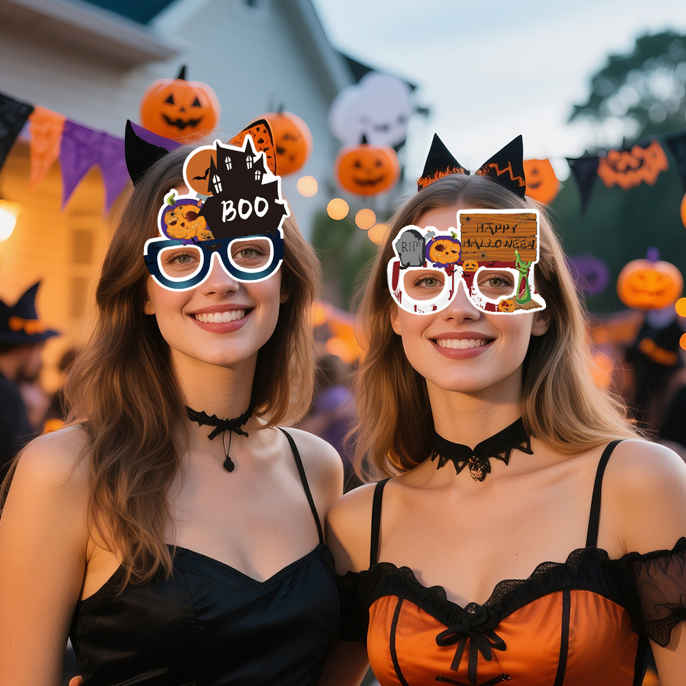 Nueva decoración de Halloween gafas de papel cuchillo de sangre de calabaza accesorios de fotografía fantasma fiesta vestido extraño marco de gafas