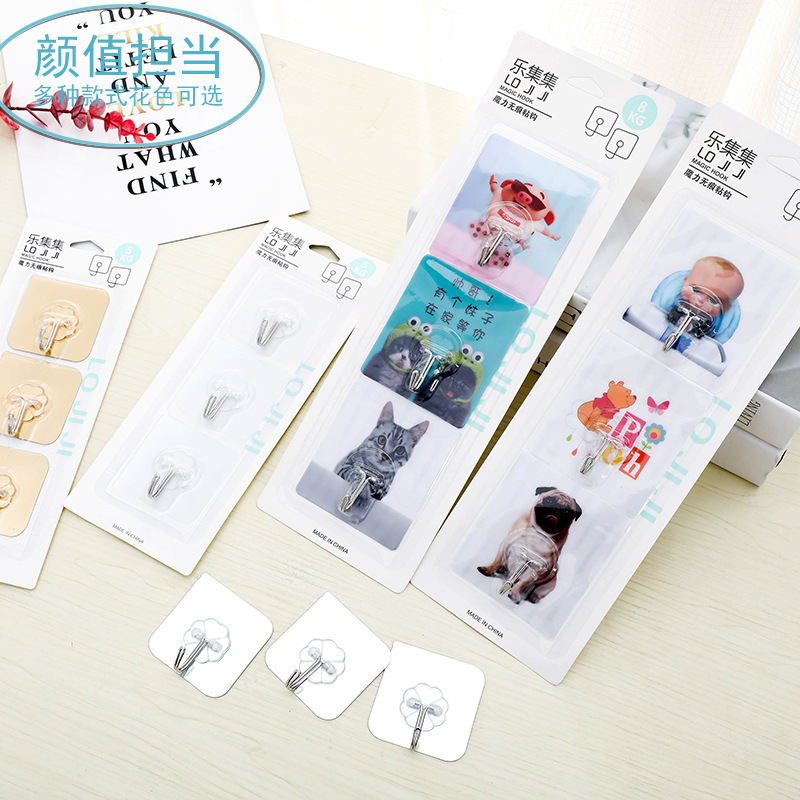 3 Cards-Packed Strong Traceless Adhesive Hooks Without Punching Holes Behind Kitchen Bathroom Door Wall Transparent Clothes Hooks Wholesale
