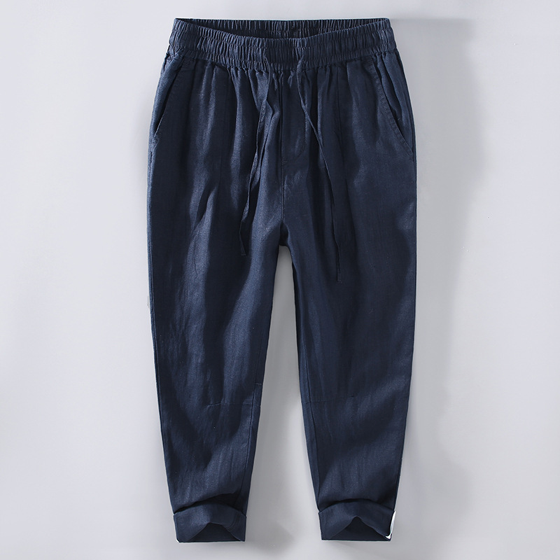 Leinenhose für Herren im chinesischen Stil, locker sitzende Hose mit geradem Bein und weitem Bein, Sommerhose aus Leinen für Herren, lässige Sporthose_voghion.com